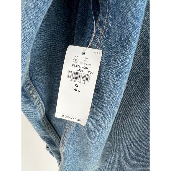 Old Navy XL Tall Distressed Denim Jacket Smiley Face Rainbow Lining Unisex NWT - Picture 8 of 8